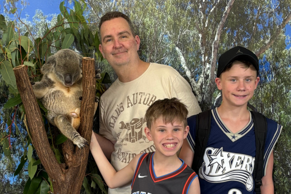 Brendan Cole with his two sons sixteen-years post multivisceral transplant at Austin Health